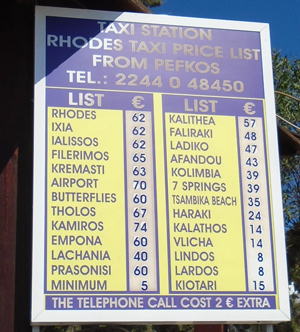 Pefkos Taxi Prices